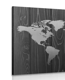 Obrazy mapy Obraz mapa na dreve v čiernobielom prevedení