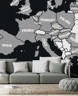 Samolepiace tapety Samolepiaca tapeta čiernobiela mapa s názvami krajín EÚ