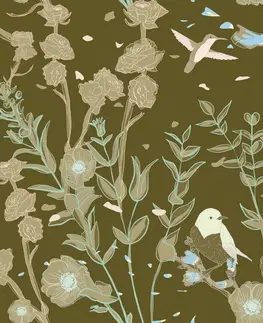 Samolepiace tapety Samolepiaca tapeta rozkvitnutý les plný vtáčikov