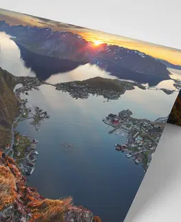 Tapety príroda Fototapeta horská panoráma so západom slnka