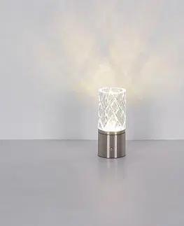 Stolové lampy Globo LED dobíjacia stolová lampa Lunki, niklová farba, výška 19 cm, CCT