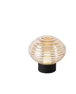 Stolove lampy Tafellamp zwart met amber glas oplaadbaar - Lexie