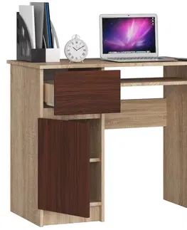 Písacie stoly Dizajnový písací stôl PIXEL90L, dub Sonoma / wenge