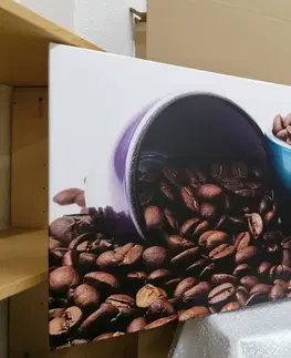 Obrazy jedlá a nápoje Obraz šálky s kávovými zrnkami
