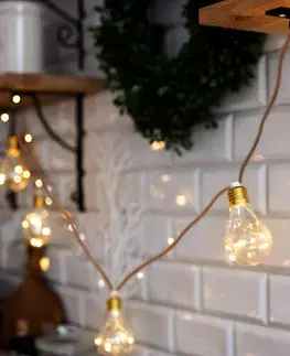 Vianočné dekorácie Solight LED dekoratívne žiarovky na prírodnom povraze, 10x žiarovka, 30 LED, 180 cm, časovač, 3x AA
