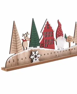 Vianočné dekorácie Adventný drevený kalendár so škriatkom červená​, 45 x 17 x 4 cm