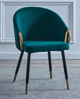 Stoličky Dizajnové kreslo, smaragdová Velvet látka/gold chróm zlatý, DONKO
