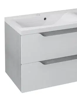 Kúpeľňa SAPHO - WAVE dvojumývadlová skrinka 119,7x50x47,8cm, biela/dub strieborný WA120-3011
