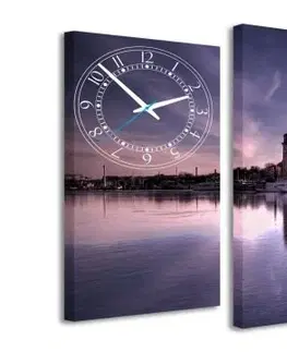 Hodiny 3-dielný obraz s hodinami, Marina, 95x60cm