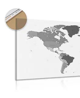 Obrazy na korku Obraz na korku detailná mapa sveta v čiernobielom prevedení