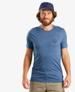 turistic Pánske trekingové tričko Travel 500 s krátkym rukávom z vlny merino modré