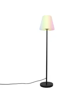 Vonkajsie osvetlenie Inteligentná stojaca lampa čierna s bielym tienidlom 35 cm IP65 vrátane LED - Virginia