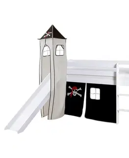 Vyvýšené detské postele Posteľ S Priestorom Na Hru Kasper Záves Bielo-Čierny