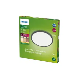 Vonkajšie stropné svietidlá Philips Philips SuperSlim LED IP54 Ø 25 cm 2 700 K čierna