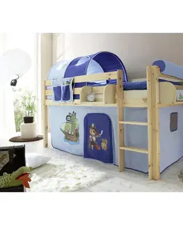 Vyvýšené detské postele Posteľ S Priestorom Na Hru Malte Záves Modrý