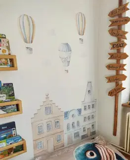 Nálepky na stenu Modré domčeky, nálepky do detskej izby s balónmi