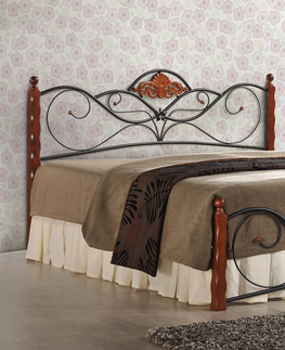 Postele HALMAR Valentina 160 kovová manželská posteľ s roštom čerešňa antická / čierna