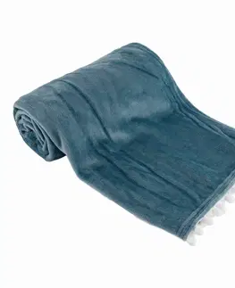 Deky TEMPO-KONDELA AKRA, plyšová deka s brmbolcami, oceľová modrá, 130x150 cm