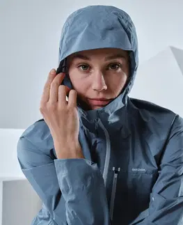 bundy a vesty Dámska ultraľahká nepremokavá bunda FH500 Rain na rýchlu turistiku modrá