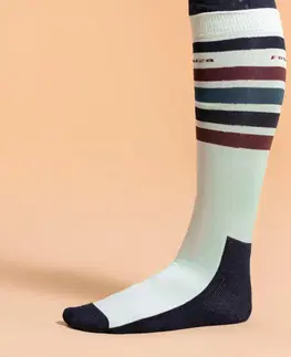 ponožky Jazdecké podkolienky SKS100 bledozelené s bordovými pruhmi