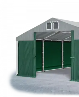 Záhrada Skladový stan 5x10x2,5m strecha PVC 560g/m2 boky PVC 500g/m2 konštrukcie ZIMA PLUS Šedá Zelená Bílá