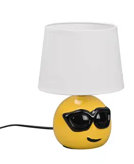 Lampy na nočný stolík Reality Leuchten Stolová lampa Coolio so Smiley, látka, biela