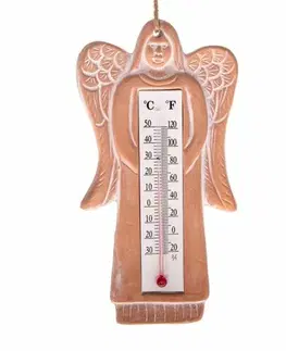 Bytové dekorácie Keramický teplomer anjel Suzane, hnedá, v. 18 cm