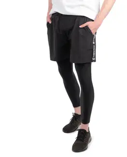 Pánske klasické nohavice Pánske legíny 2v1 inSPORTline Closefit predĺžená - čierna - XL