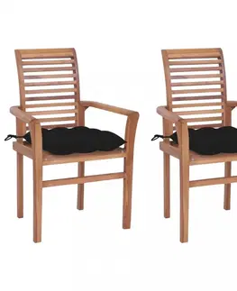Zahradné stoličky Záhradná jedálenská stolička s poduškou 2 ks teak Dekorhome Modrá
