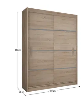 Šatníkové skrine Skriňa s posúvacími dverami, dub sonoma/sivá, MERINA 150