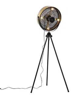Stropne ventilatory Stojan podlahového ventilátora čierny so zlatými 4 svetlami - Kim