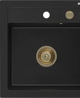 Kuchynské drezy MEXEN/S MEXEN/S - Vito granitový drez 1-miska 520 x 490 mm, čierny, zlatý sifón 6503521000-77-G
