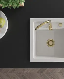 Kuchynské drezy MEXEN/S MEXEN/S - Vito Vito granitový drez 1-miska 520x490 mm, biela, + zlatý sifón 6503521000-20-G