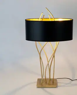 Stolové lampy Holländer Oválna stolová lampa Elba, zlatá/čierna, výška 75 cm, železo