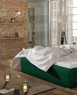 Postele NABBI Monzo UP 180 čalúnená manželská posteľ s roštom tmavozelená