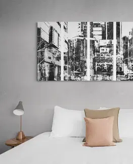 Čiernobiele obrazy 5-dielny obraz abstraktná panoráma mesta v čiernobielom prevedení