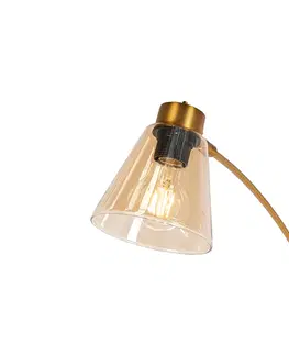 Oblúkové lampy Oblúková lampa bronzová s mramorom a jantárovým sklom 3 svetlá - Nina