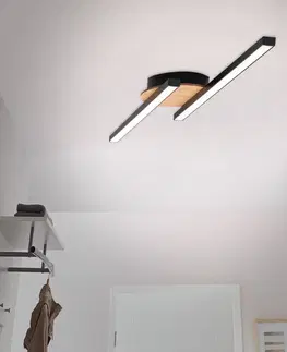 Stropné svietidlá Briloner LED svetlo Go 2-pl. čierna/drevený dekór lineárne