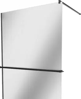 Sprchové dvere MEXEN/S - KIOTO Sprchová zástena WALK-IN s poličkou a držiakom uterákov 80 x 200, zrkadlové 8 mm, čierna 800-080-121-70-50