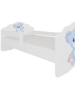 Jednolôžkové postele Detská Posteľ  Casimo bear modrý+Zábrana 140  Posteľné zábradlie + Matrac a Rošt