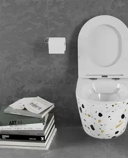 Záchody MEXEN - Lena Závesná WC misa vrátane sedátka s slow-slim, Duroplastu, biely kameň terrazo 30224096