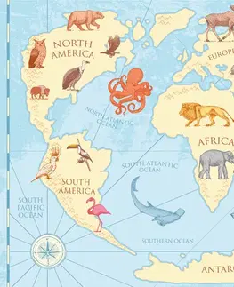 Samolepiace tapety Samolepiaca tapeta mapa sveta so zvieratami