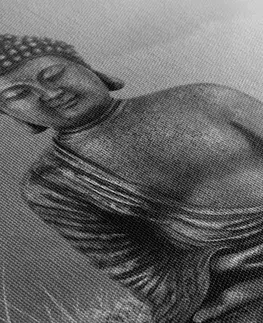 Čiernobiele obrazy Obraz socha Budhu v meditujúcej polohe v čiernobielom prevedení