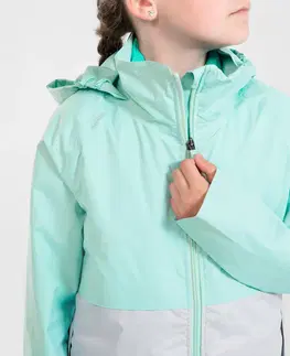 bežecké oblečenie Detská nepremokavá bežecká bunda s odnímateľnou prešívanou bundou Kiprun 3v1 zelená