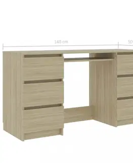 Pracovné stoly Písací stôl so 6 zásuvkami 140x50 cm Dekorhome Dub sonoma / biela