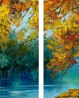 Obrazy prírody a krajiny 5-dielny obraz maľované stromy vo farbách jesene