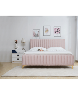 Postele KONDELA Kaisa čalúnená manželská posteľ s roštom ružová / zlatá matná