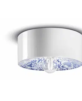 Stropné svietidlá Ferroluce PI stropné svietidlo s kvetinovým vzorom, Ø 25 cm modrá/biela