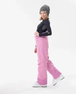 nohavice Detské lyžiarske nohavice 500 PNF s trakmi nepremokavé ružové
