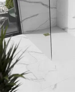 Vane MEXEN/S - Stone+ obdĺžniková sprchová vanička 200 x 80, biela, mriežka zlatá 44108020-G